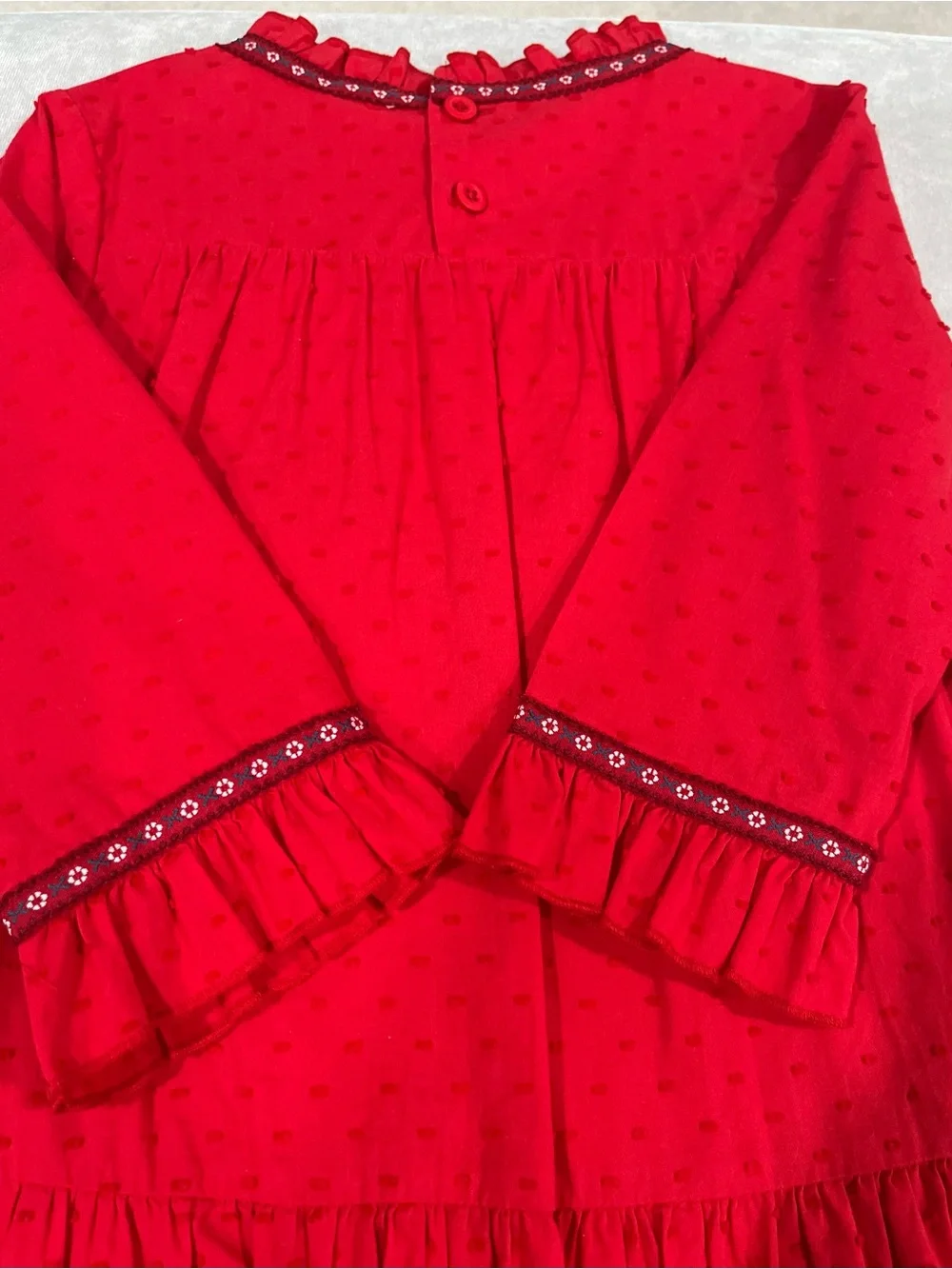 Hanna Andersson Red Textured Ruffle Neck Dress